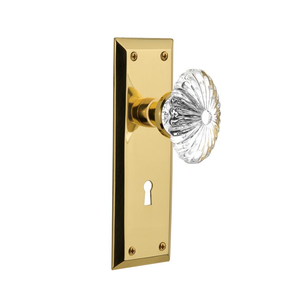 Nostalgic Warehouse New York Plate Interior Mortise Oval Fluted Crystal Glass Door Knob In Polished Brass