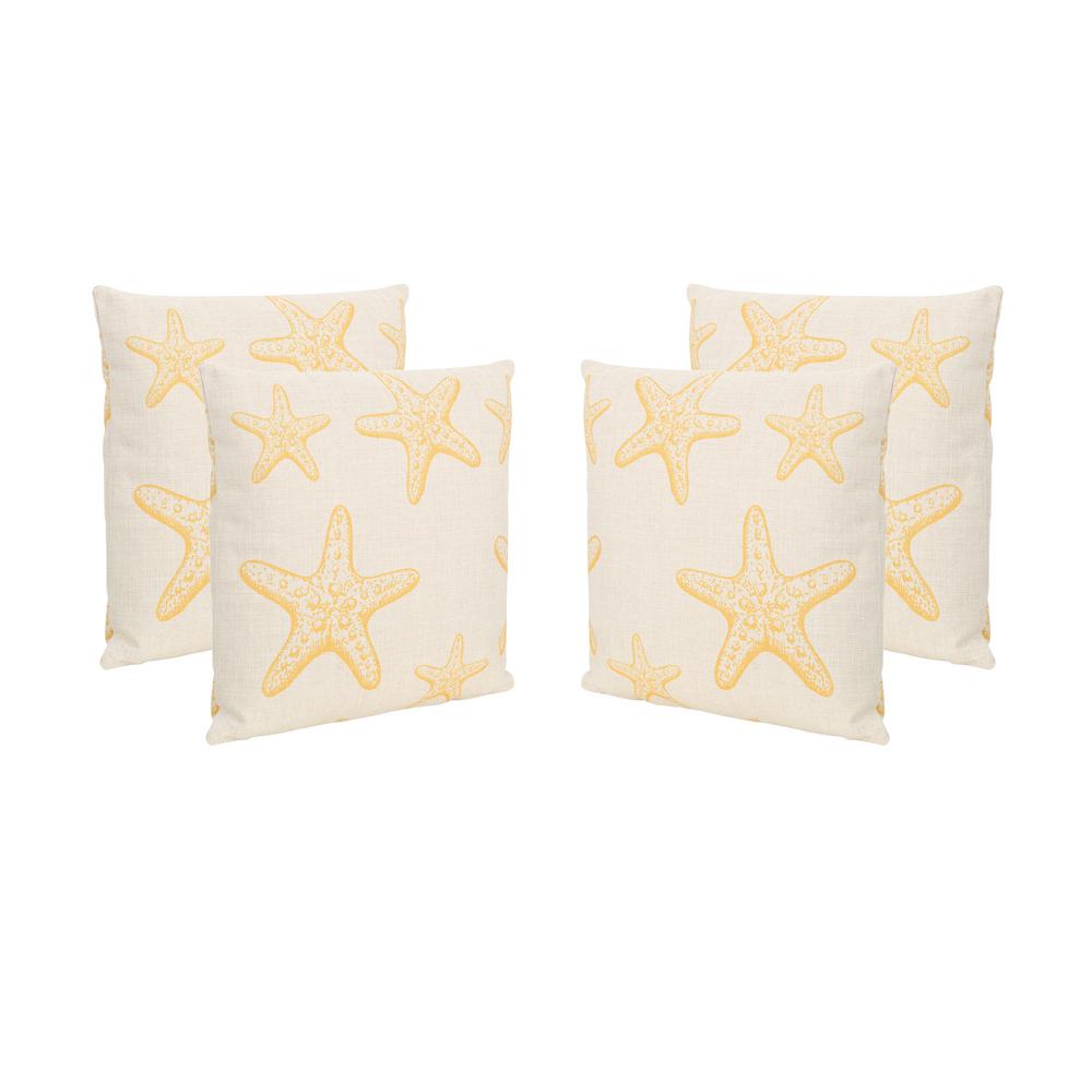 Noble House Starfish Beige And Orange Square Outdoor Throw Pillows