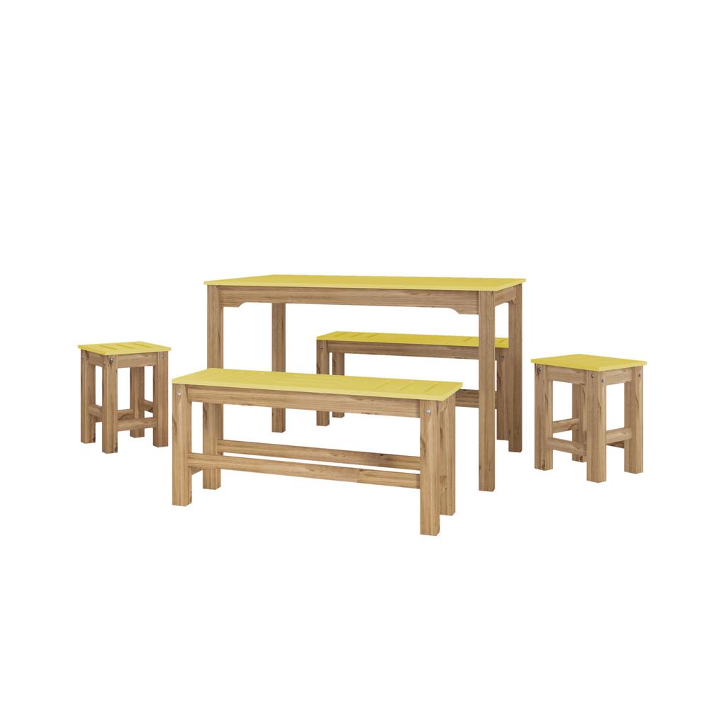 Wood Yellow Dining Set Room Sets Kitchen 5 Piece Yellow And Natural Wood Rectangle Dining Set