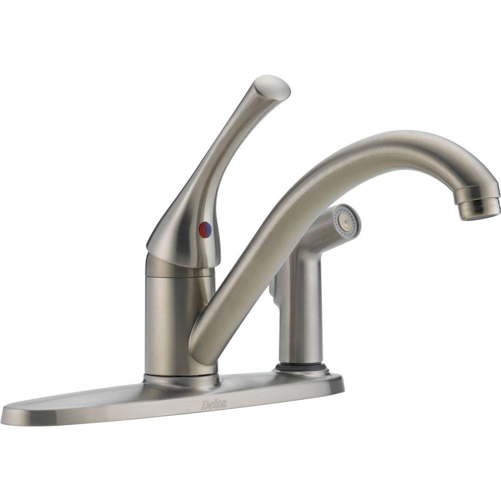 Delta Classic Single-Handle Standard Kitchen Faucet with Side Sprayer Stainless Steel Kitchen Faucet With Side Sprayer