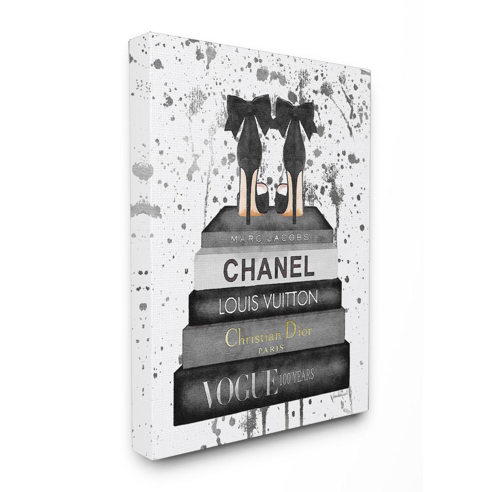 White 10 x 15 Stupell Industries Glam Fashion Heals with Bookstack and Pink Stripes Wall Art
