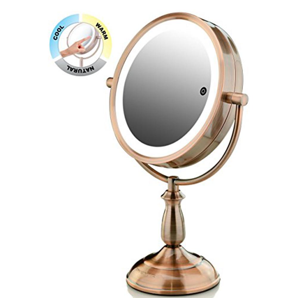 Ovente Antique Copper Dual Sided Led Lighted Makeup Mirror With