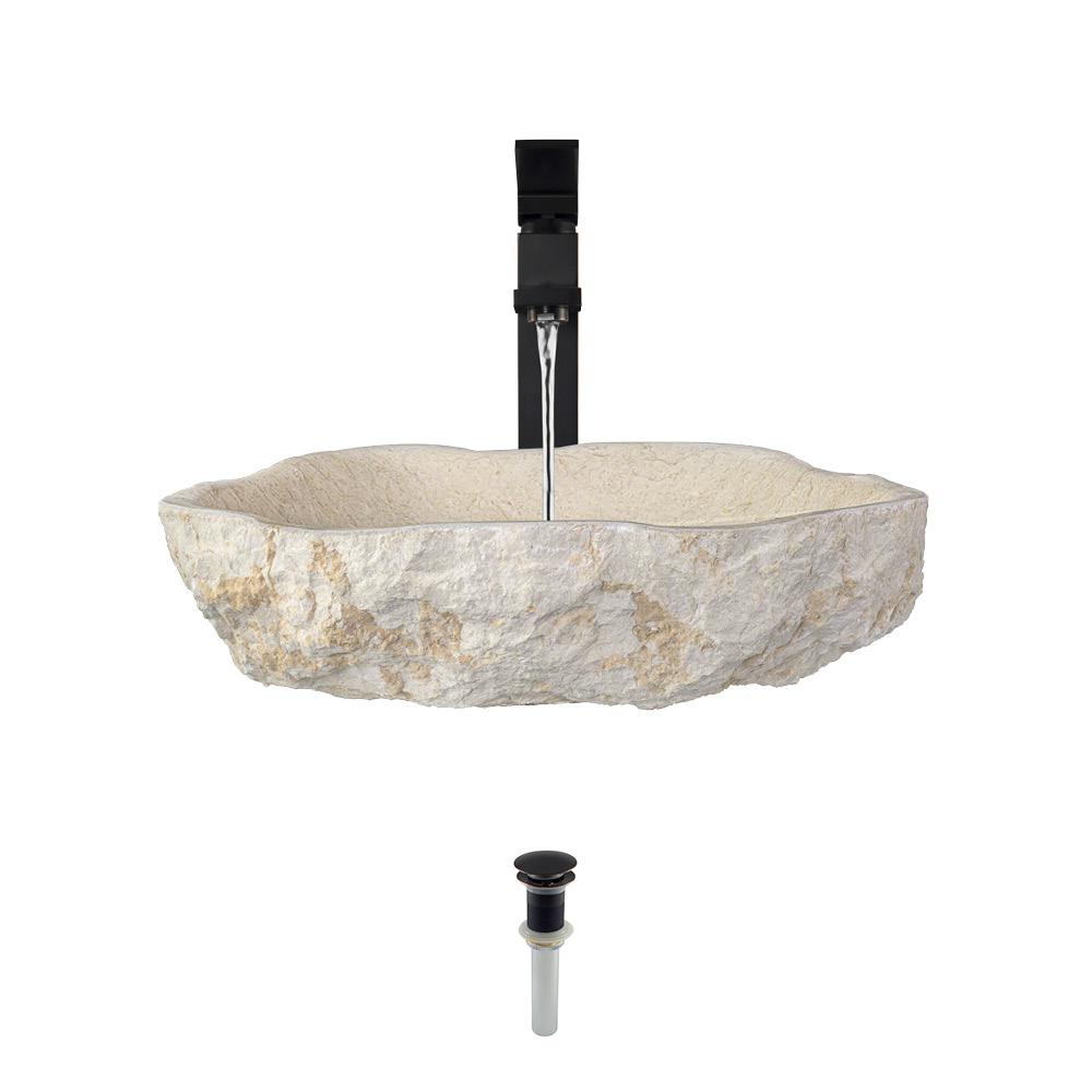 Mr Direct Stone Vessel Sink In Galaga Beige Marble With 721 Faucet And Pop Up Drain In Antique Bronze