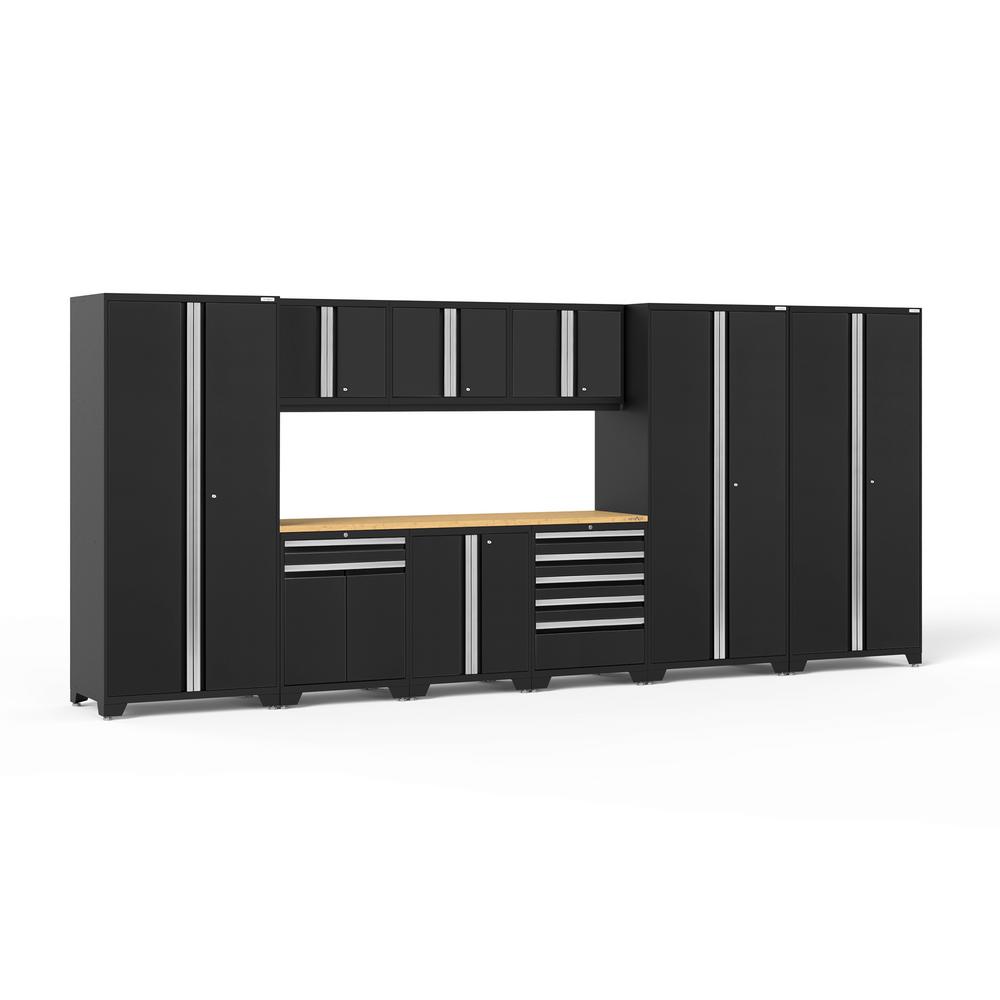 Newage Products Pro Series 192 In W X 84 75 In H X 24 In D 18 Gauge Welded Steel Garage Cabinet Set In Black 10 Piece 64224 The Home Depot