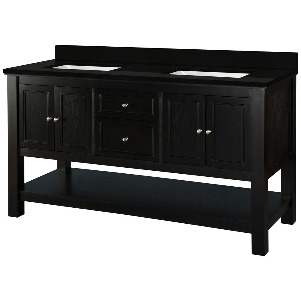 Home Decorators Collection Gazette 61 in. W x 22 in. D Bath Vanity in Espresso with Granite Vanity Top in Midnight Black with Trough White Basin was $1499.0 now $899.4 (40.0% off)