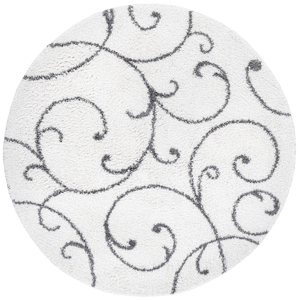 Tayse Soho Shag Shag Area Rug SOH1100 Transitional White Scrolls Bulbs