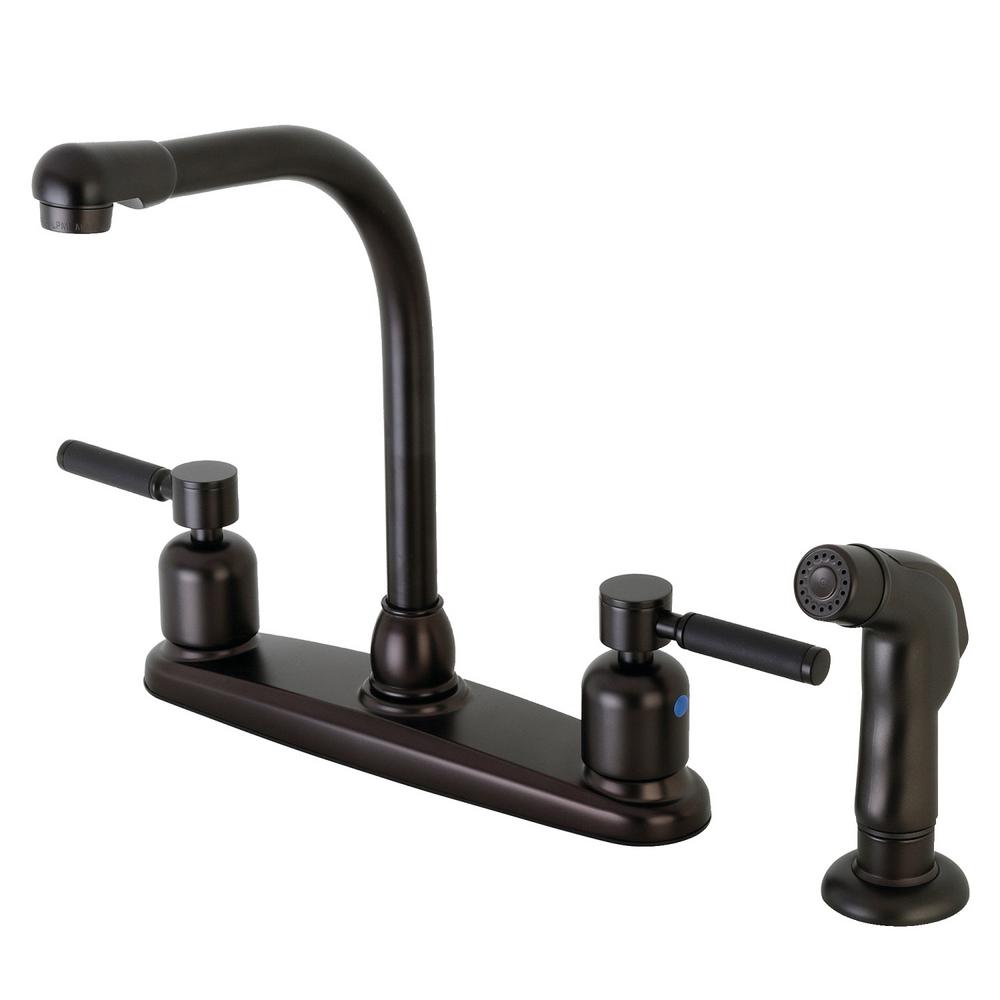 Kingston Br Modern 2 Handle High Arc Standard Kitchen Faucet With Modern 2 Handle High Arc Standard Kitchen Faucet With Side Sprayer In Oil Rubbed Bronze