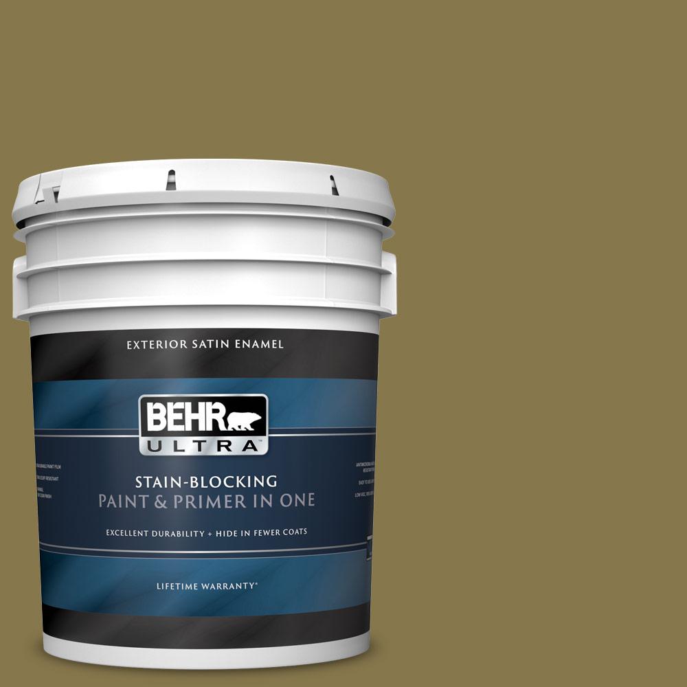 BEHR ULTRA 5 gal. M3307 Green Tea Leaf Satin Enamel Exterior Paint