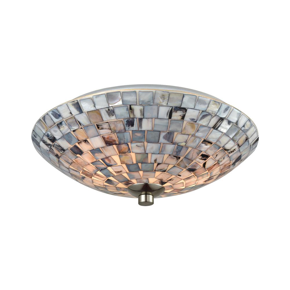 An Lighting Ca Ss 2 Light Satin Nickel With Gray Capiz Flushmount An Lighting Ca Ss 2 Light Satin Nickel With Gray Capiz Flushmount