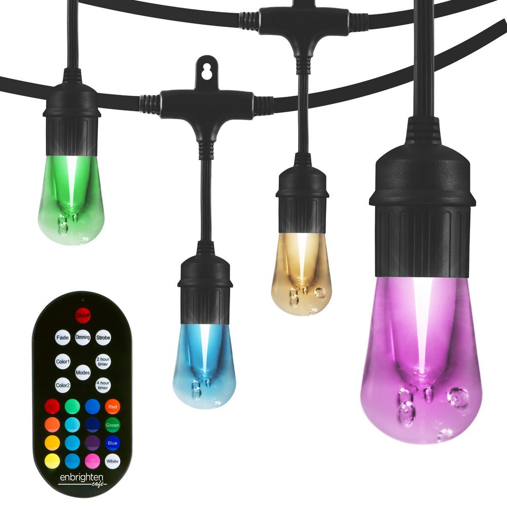 Enbrighten 12 Bulb 24 Ft Vintage Seasons Color Changing Cafe Integrated Led String Lights Black 37791 The Home Depot Enbrighten 12 Bulb 24 Ft Vintage, Home Depot Garden Lights String