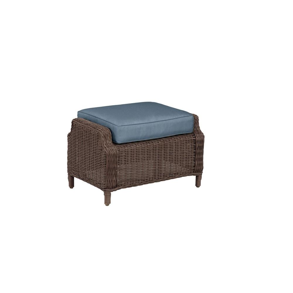 Brown Jordan Blue Outdoor Lounge Furniture Patio Vineyard Patio Ottoman With Denim Cushion Custom