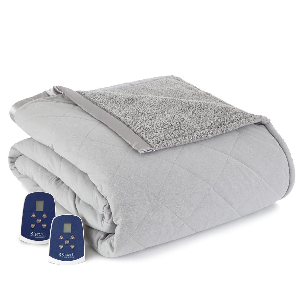 Micro Flannel Sherpa Reverse Queen Greystone Electric Heated Blanket Ebshqngrs The Home Depot