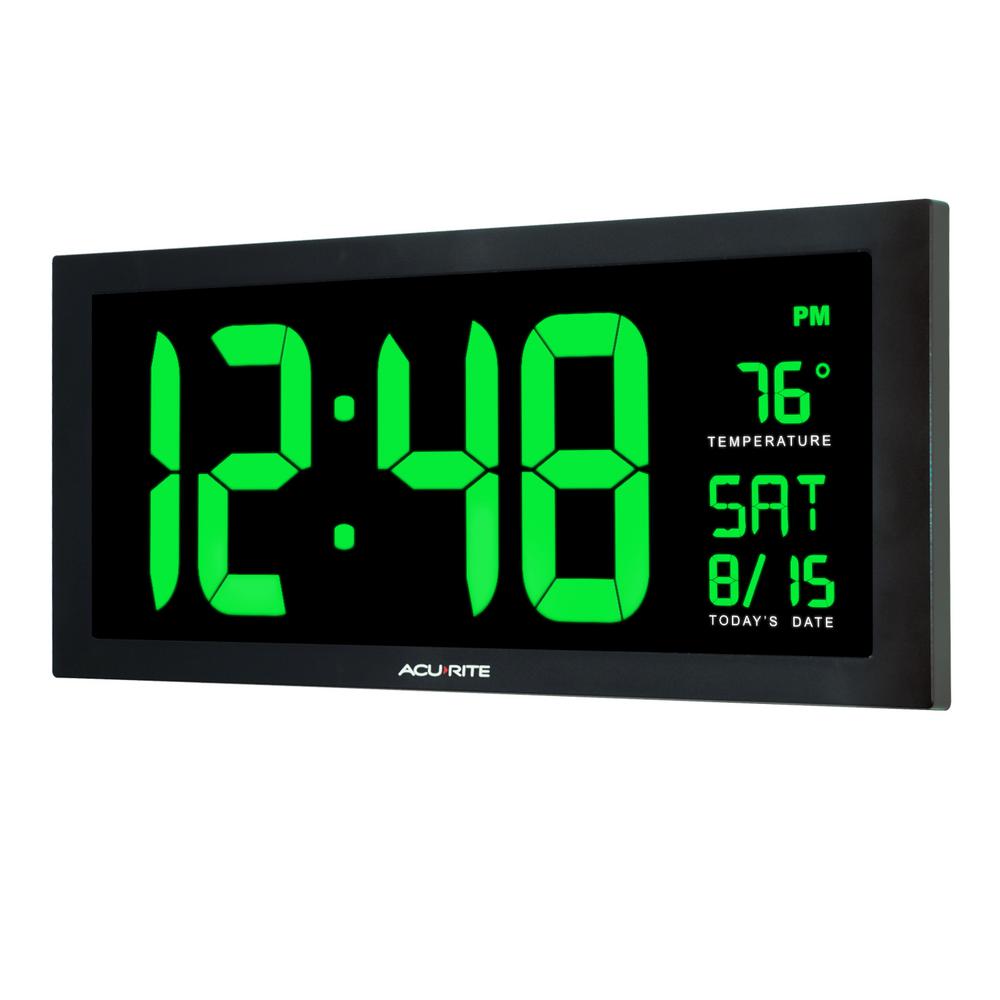 acurite 18 in large led clock with indoor temperature in green display 76101m the home depot acurite