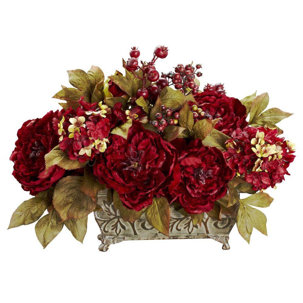 18 In H Red Peony And Hydrangea Silk Flower Arrangement 18 In H Red Peony And Hydrangea Silk Flower Arrangement