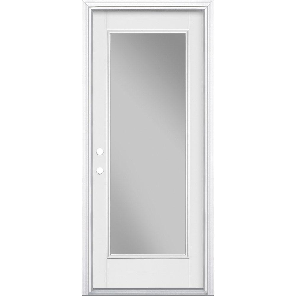 Masonite 32 In X 80 In Full Lite Right Hand Inswing Primed White Smooth Fiberglass Prehung Front Door W Brickmold Vinyl Frame