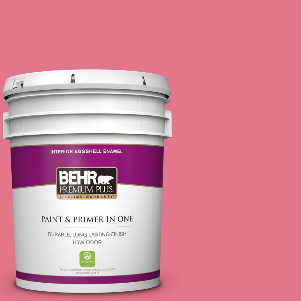 BEHR PREMIUM PLUS 5 gal. 120B6 Watermelon Pink Eggshell Enamel Low