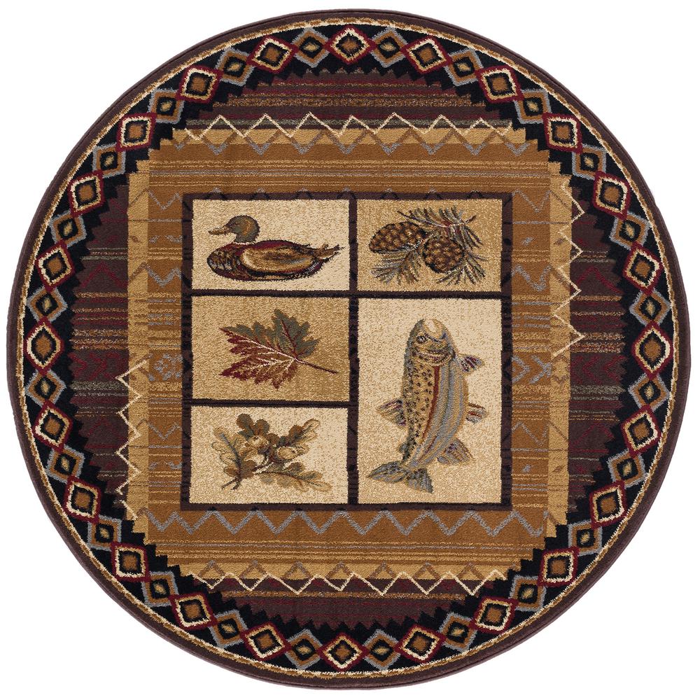 Tayse Rugs Nature Brown 5 Ft Round Area Rug