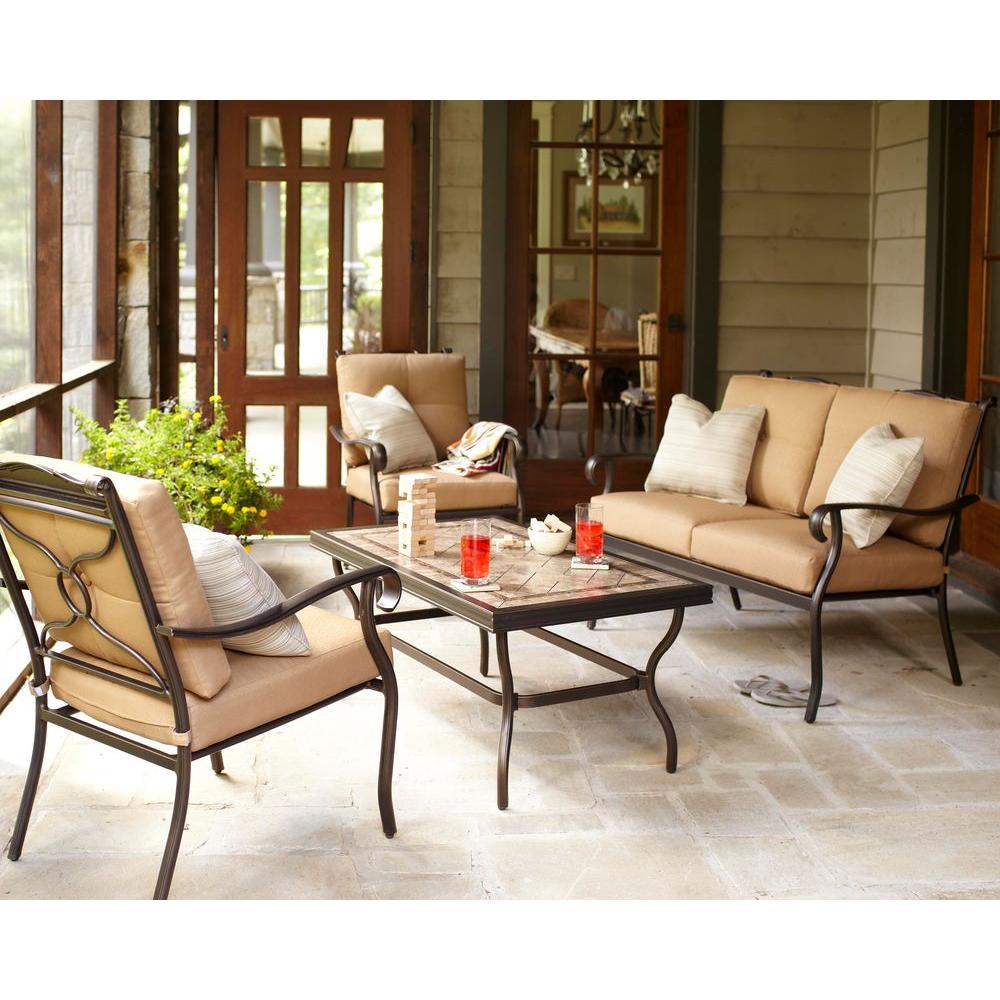 Hampton Bay Westbury 4Piece Patio Deep Seating Set with Tan Cushions