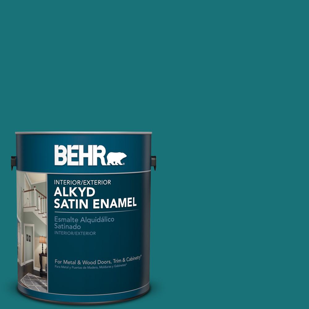 BEHR 1 gal. T153 Essential Teal Satin Enamel Alkyd Interior/Exterior
