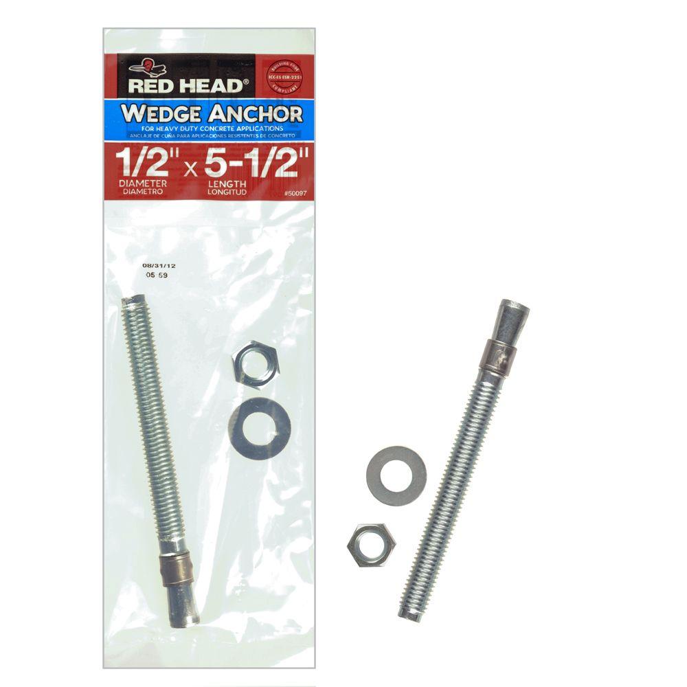 Red Head 1/2 in. x 51/2 in. ZincPlated Steel HexNutHead Solid