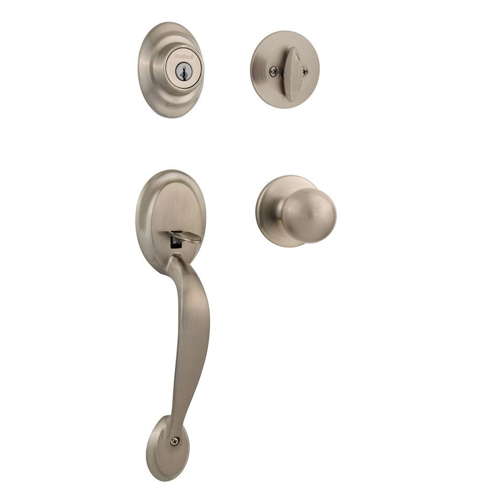 Dakota Satin Nickel Single Cylinder Door Handleset with Polo Knob Featuring SmartKey Security