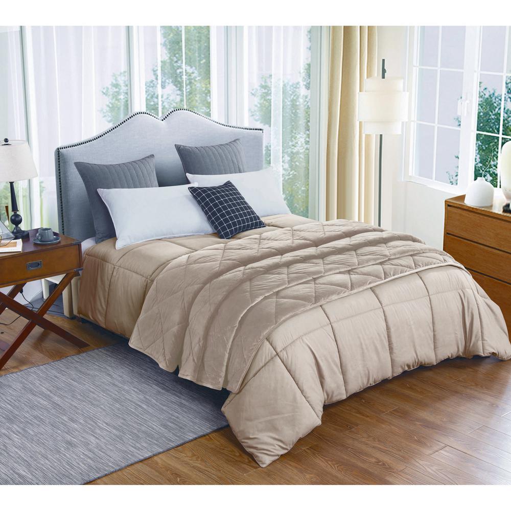 Tan 86 X 86 Large Queen Blanket Set Soft Warm Microfiber Blanket Throw