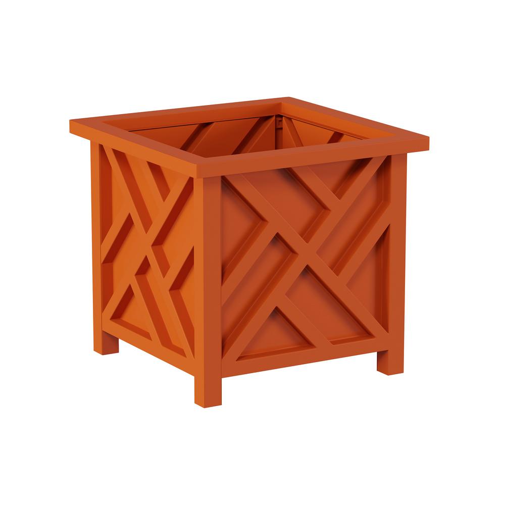 Terracotta Plastic Square Box Planter With Lattice Pattern