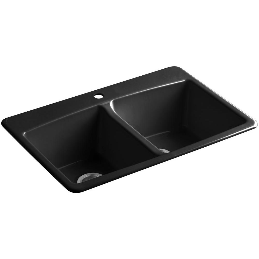 Kohler Brookfield Drop In Cast Iron 33 4 Hole Double Bowl Kitchen Sink Black