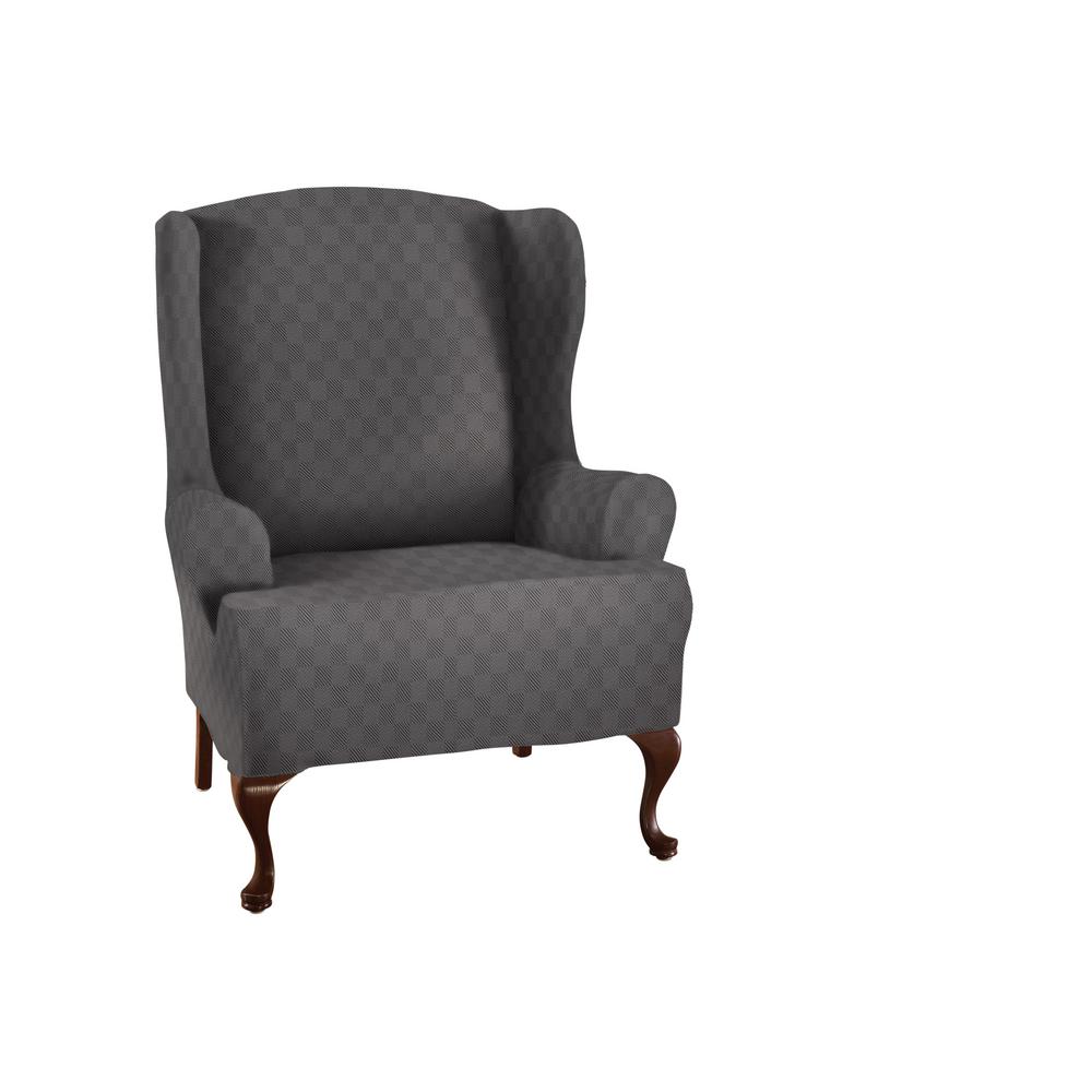 Stretch Sensations Stretch Grey Newport Wing Chair Slipcover Newwchaigrey The Home Depot