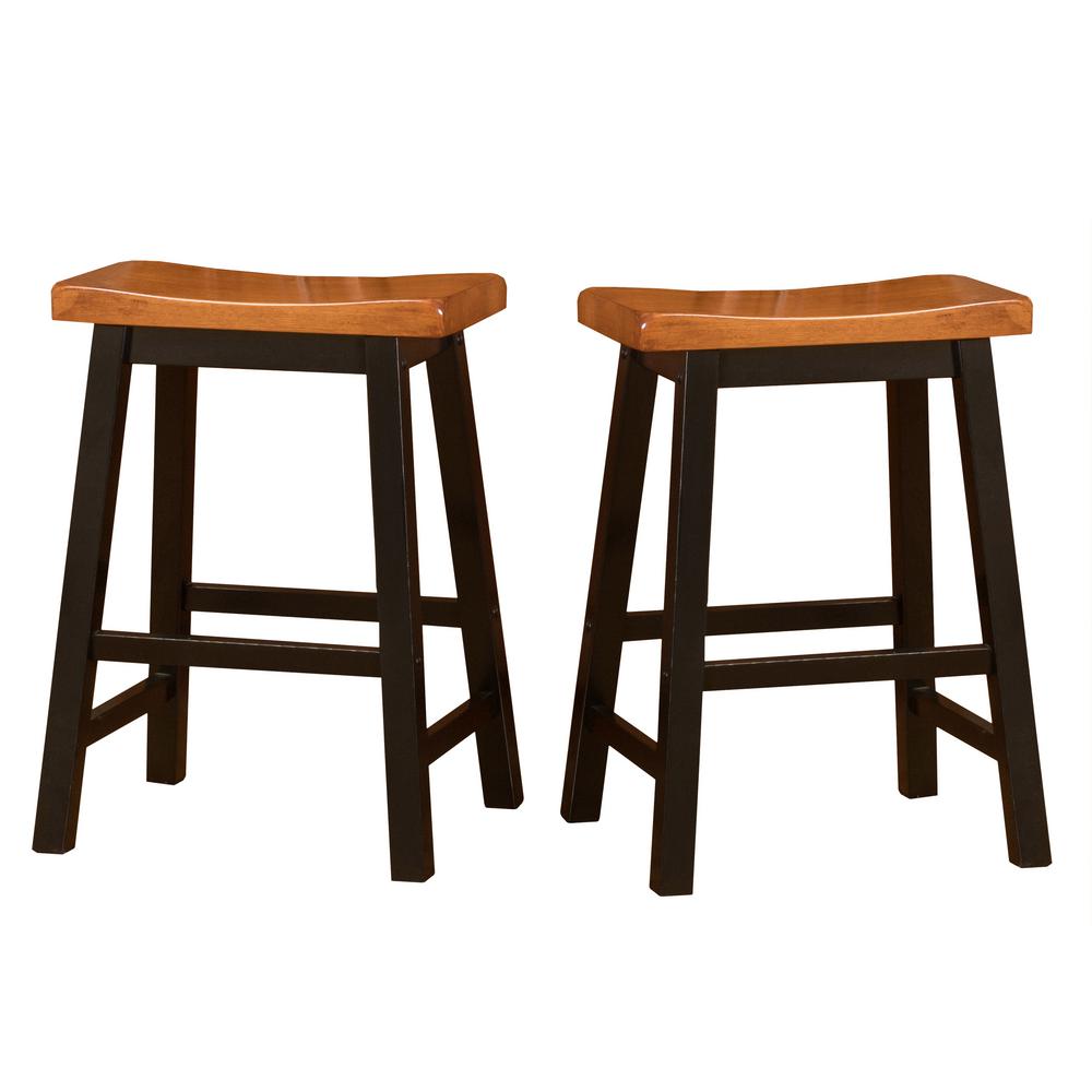 Noble House Pomeroy 24 in. Walnut and Black Saddle Stool (Set of 2)