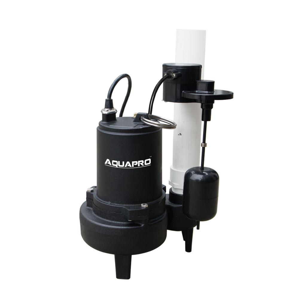 AquaPro 1/2 HP Sewage Pump with Piggyback Vertical Float ...