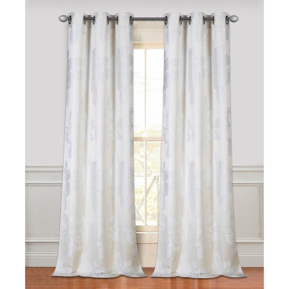 84 in. Floral Park Grommet Curtain Panel Pair in IvoryFP7684IV The
