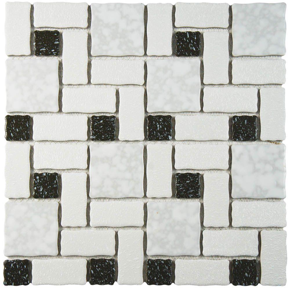 Merola Tile Academy White and Black 11-3/4 in. x 11-3/4 in. x 5 mm