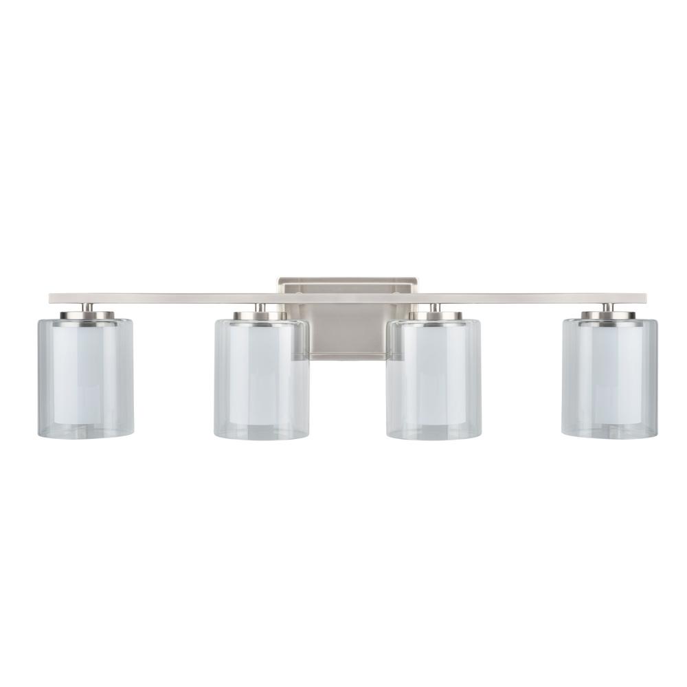 Aspen Creative Corporation 4 Light Satin Nickel Vanity Light With Clear Glass Shade 62104 The Home Depot