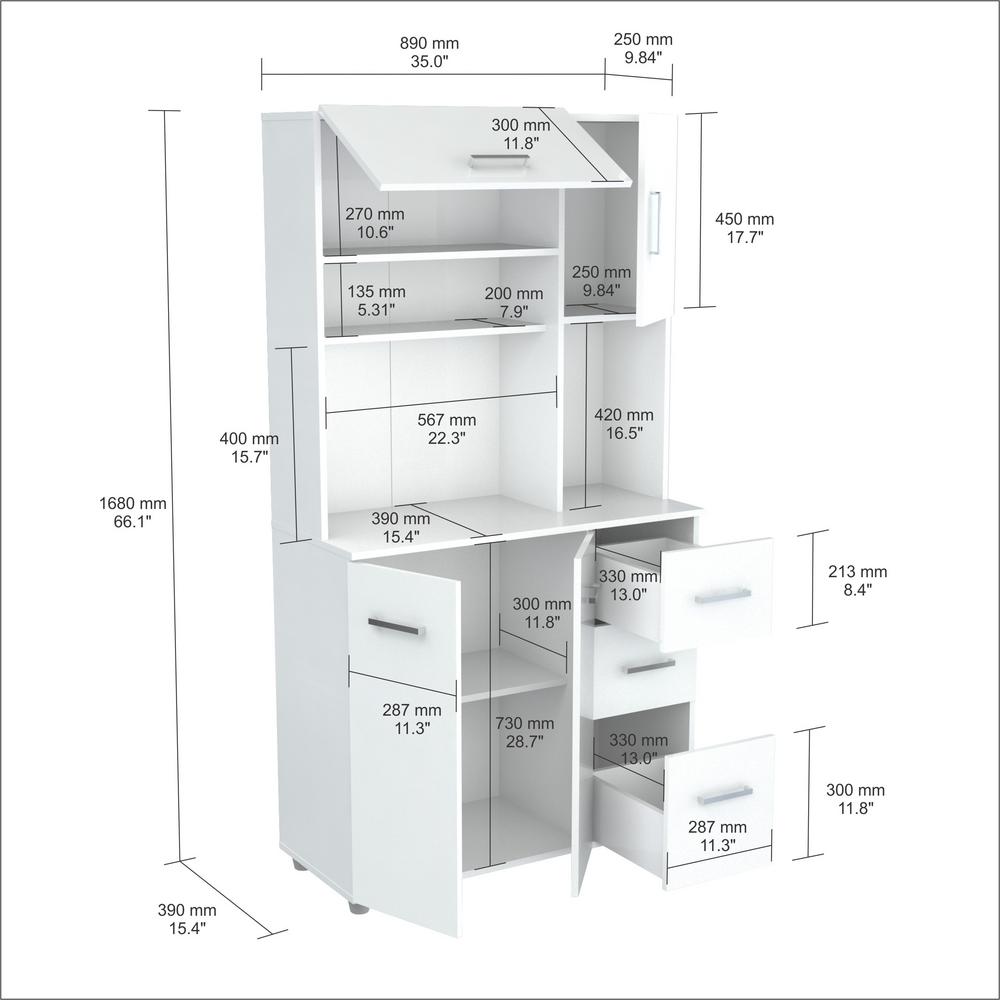 Inval Laricina 35 04 In X 15 35 In X 66 14 In Microwave Storage Utility Cabinet In White Gcm 042 The Home Depot