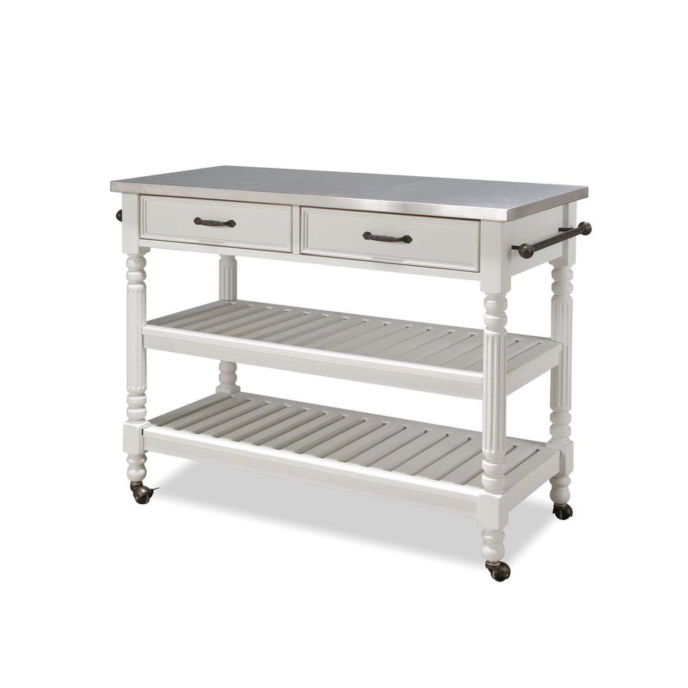 Homestyles Savannah White Kitchen Cart With Stainless Top