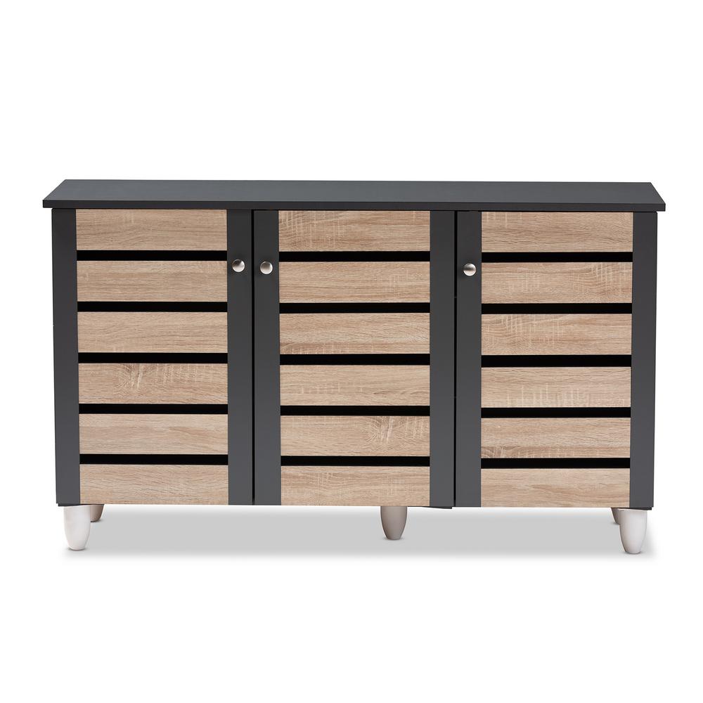 Baxton Studio Gisela 26 In H X 44 W 14 Pair Oak And Dark Gray Wooden Shoe Storage Cabinet