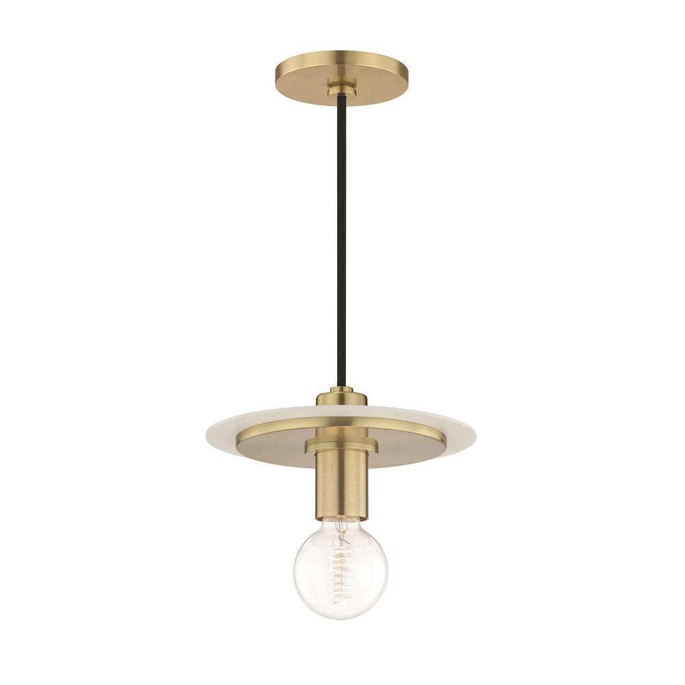 Mitzi By Hudson Valley Lighting Milo 1 Light Aged Brass Small Milo 1 Light Aged Brass Small Pendant With White Accents