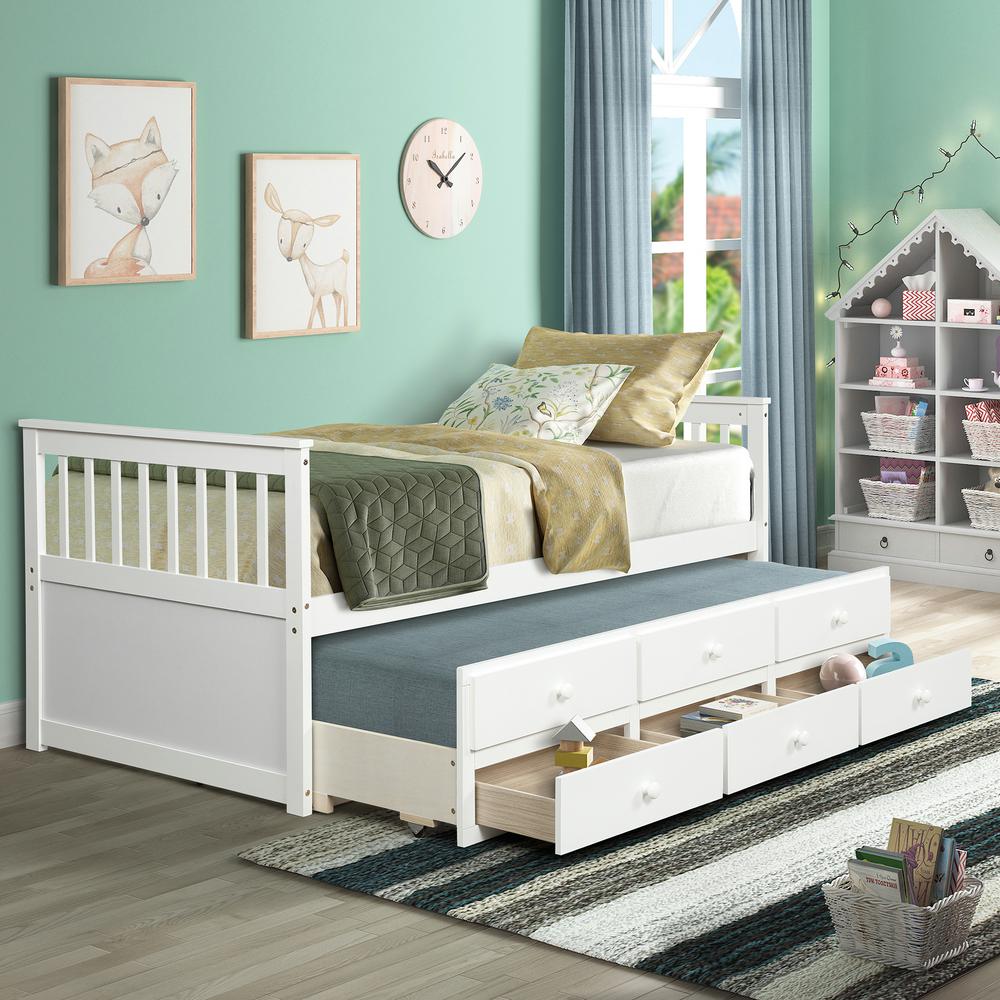 Harper & Bright Designs White Twin Platform Bed with Trundle and ...