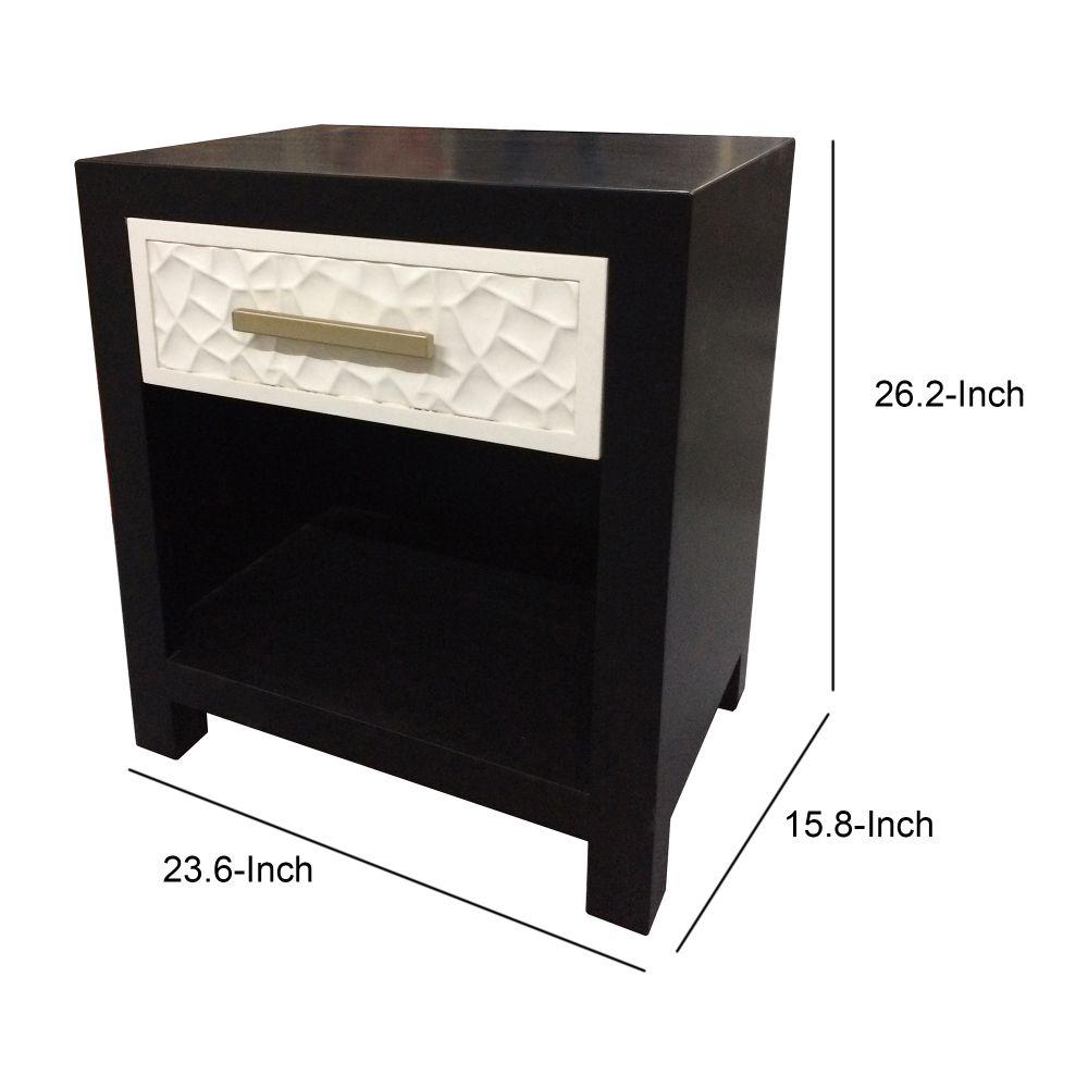 Benjara Debonairly Modeled 1 Drawer Black And White Studio Night Stand 23 6 In L X 15 8 In W X 26 2 In H Bm148631 The Home Depot