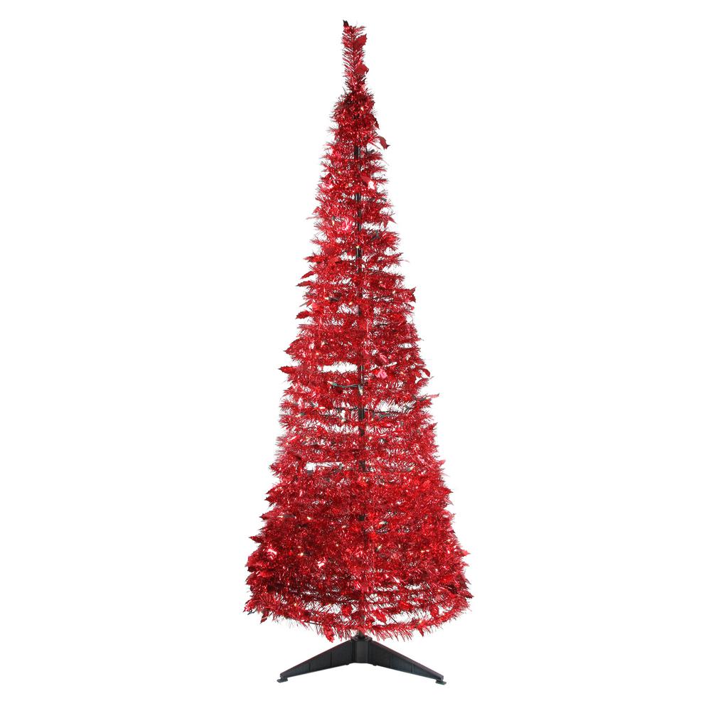 Northlight 6 Ft Pre Lit Red Tinsel Pop Up Artificial Christmas Tree With Clear Lights 32911585 The Home Depot