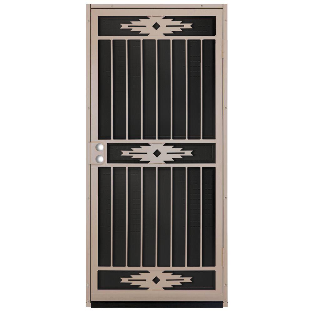 Unique Home Designs 36 In X 80 In Pima Tan Surface Mount Outswing Steel Security Door With Black Perforated Aluminum Screen