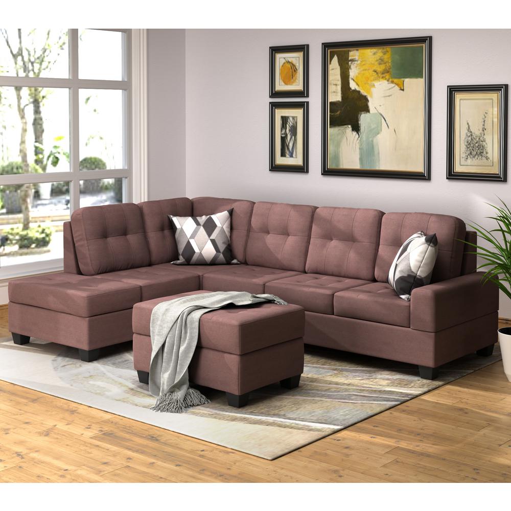 Harper Bright Designs Brown 3 Piece Sectional Sofa With Cup