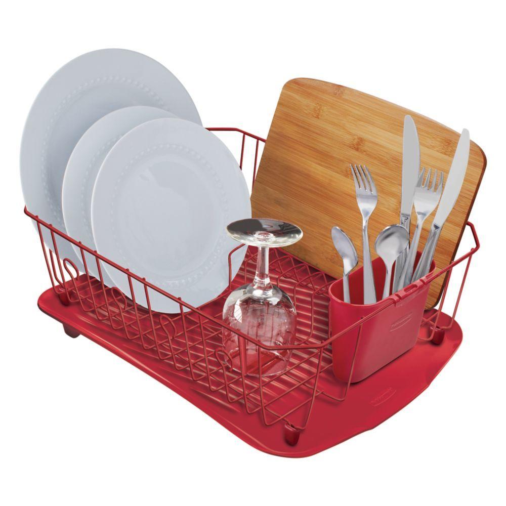 red dish drainer set