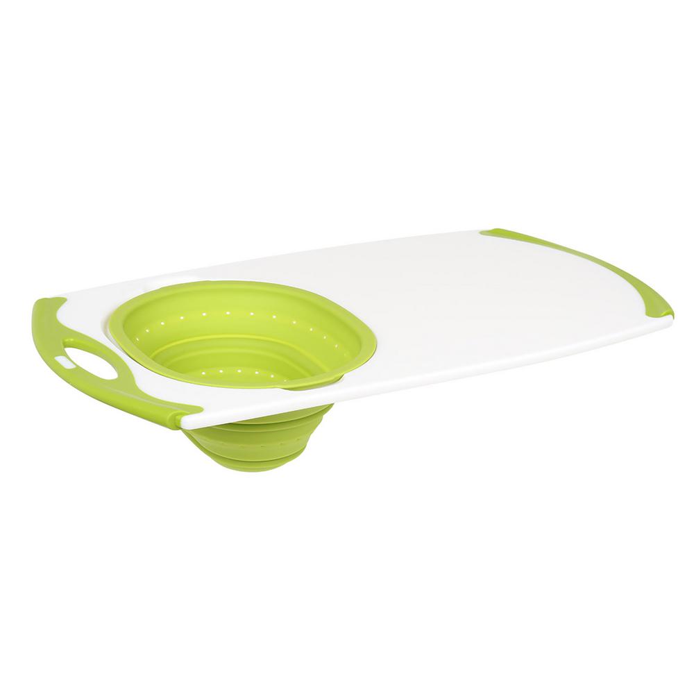 White And Green Over The Sink Strainer Grippboard Polypropylene Silicone Cutting Board