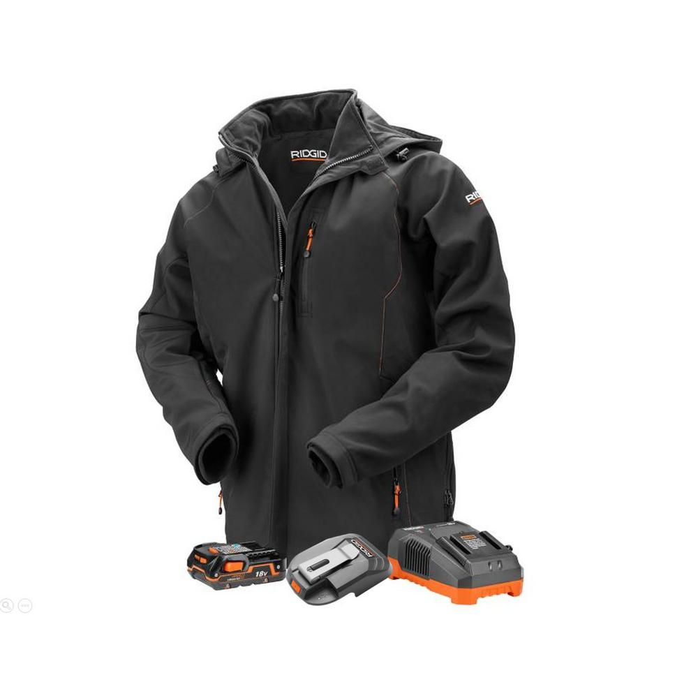 RIDGID Men's 3X-Large Black 18-Volt Lithium-Ion Cordless Heated Jacket with (1) 1.5 Ah Battery and Charger