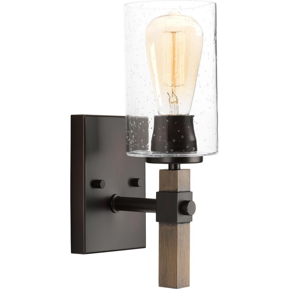 Progress Lighting Archie Collection 1 Light Venetian Bronze Bath Sconce With Clear Prismatic