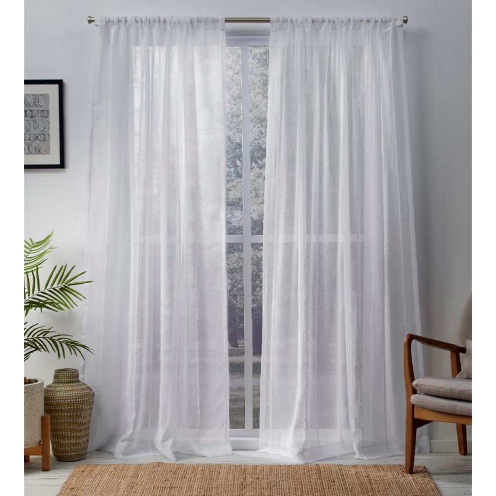 White 63 Inch Long Sheer Curtains With Snowflake Design Drapes