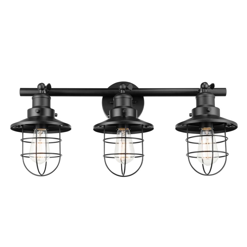 Globe Electric 25 In 5 Piece Bath In A Box 3 Light Matte Black Vanity Light With Cage Shades 51602 The Home Depot