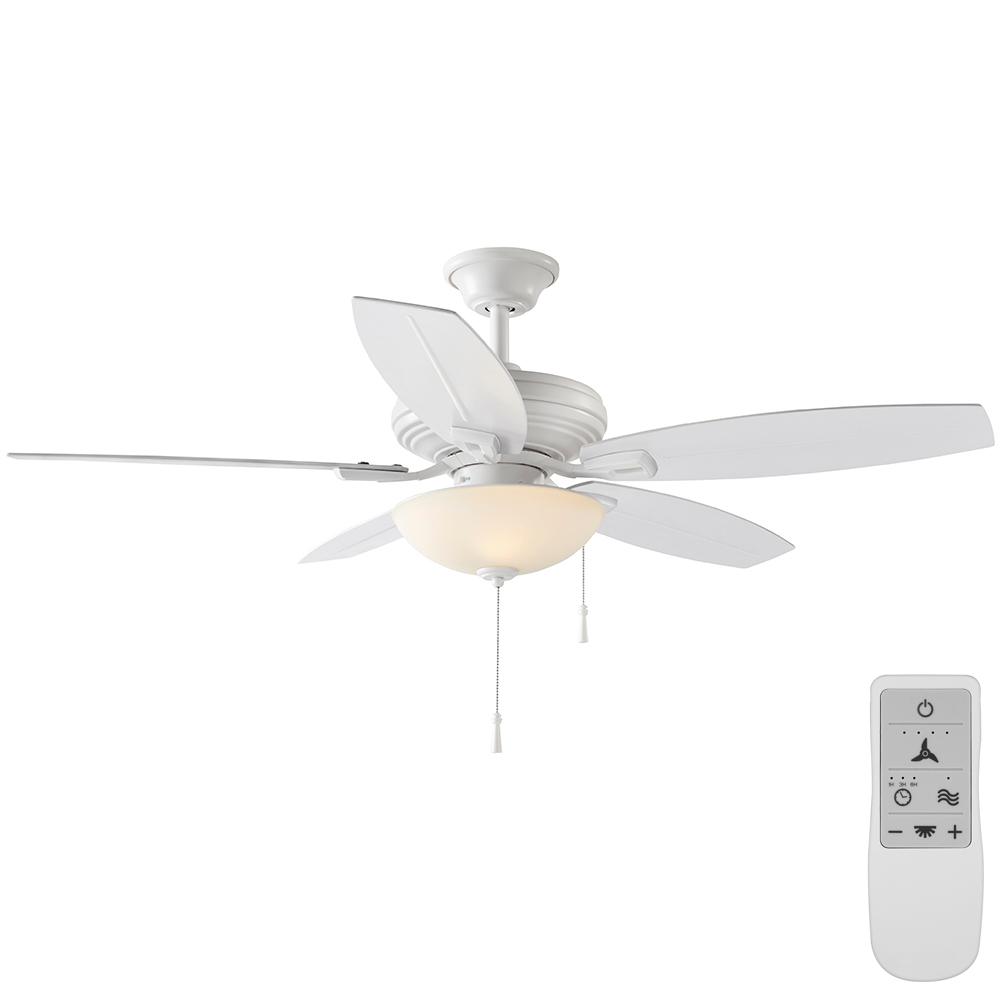 Hampton Bay North Pond 52 In Matte White Led Ceiling Fan With Light Kit Works With Google Assistant And Alexa The Home Depot
